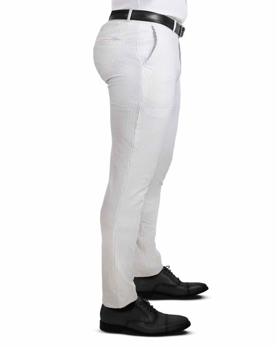 Athletic Fit Stretch Pants - Grey & White Seersucker