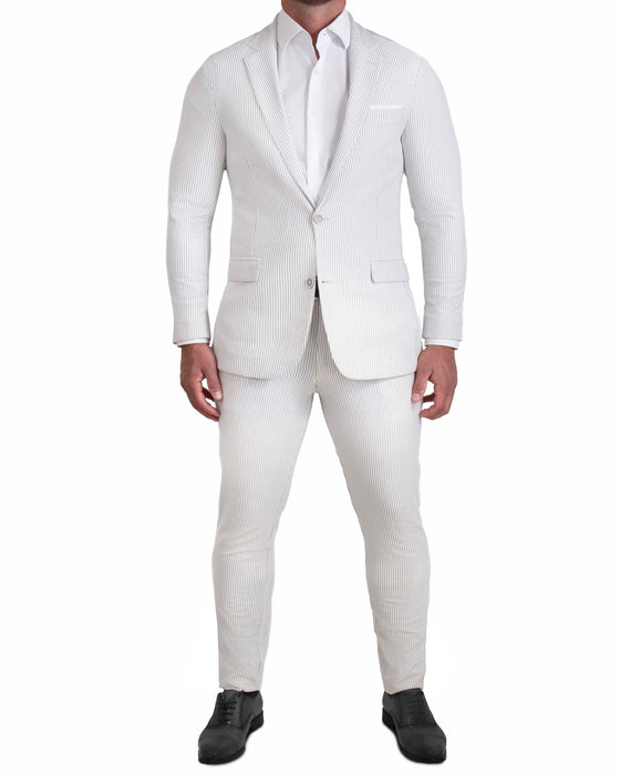 Athletic Fit Stretch Pants - Grey & White Seersucker