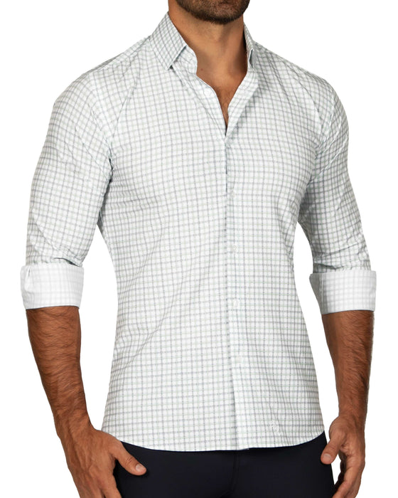 "The Amber" Grey & Light Green Mid Check