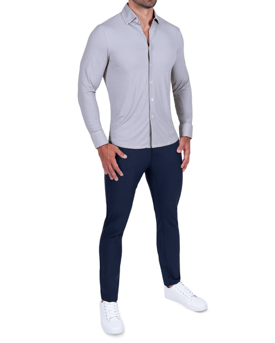 "The Andre" Sport Shirt - Grey and White Mini Double Check