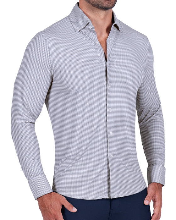"The Andre" Sport Shirt - Grey and White Mini Double Check