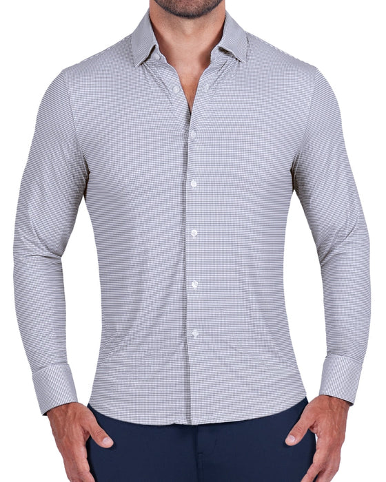 "The Andre" Sport Shirt - Grey and White Mini Double Check