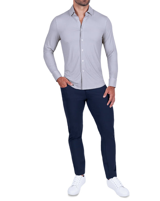 "The Andre" Sport Shirt - Grey and White Mini Double Check