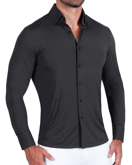 "The Bandit" Sport Shirt - Black Herringbone Print