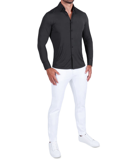 "The Bandit" Sport Shirt - Black Herringbone Print