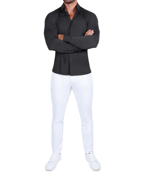 "The Bandit" Sport Shirt - Black Herringbone Print