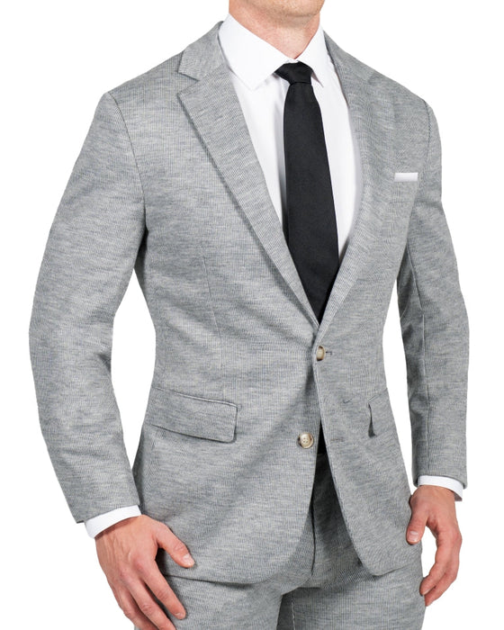 Athletic Fit Stretch Wool Blazer - Light Grey with White Mini Stripe