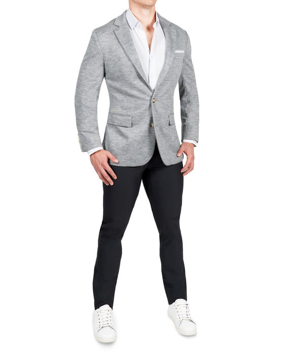 Athletic Fit Stretch Wool Blazer - Light Grey with White Mini Stripe