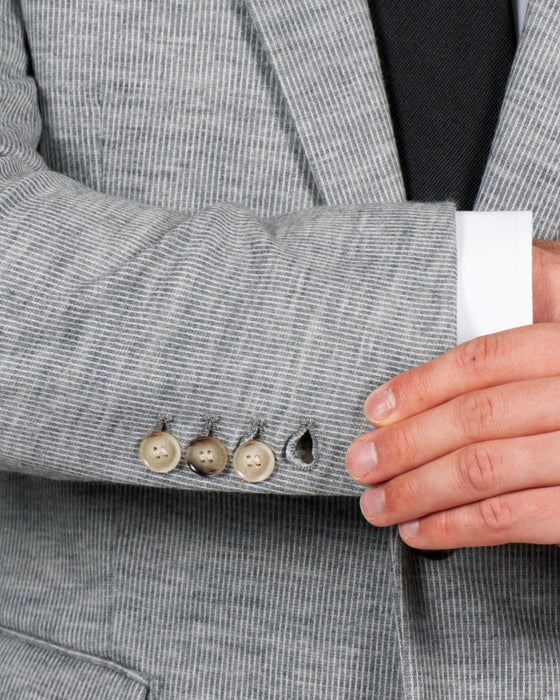 Athletic Fit Stretch Wool Blazer - Light Grey with White Mini Stripe