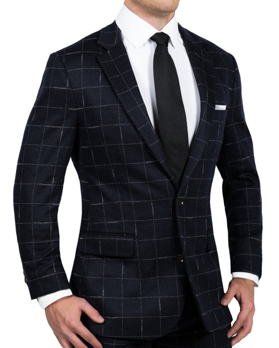 Athletic Fit Stretch Wool Blazer - Midnight Navy & Chalk Windowpane