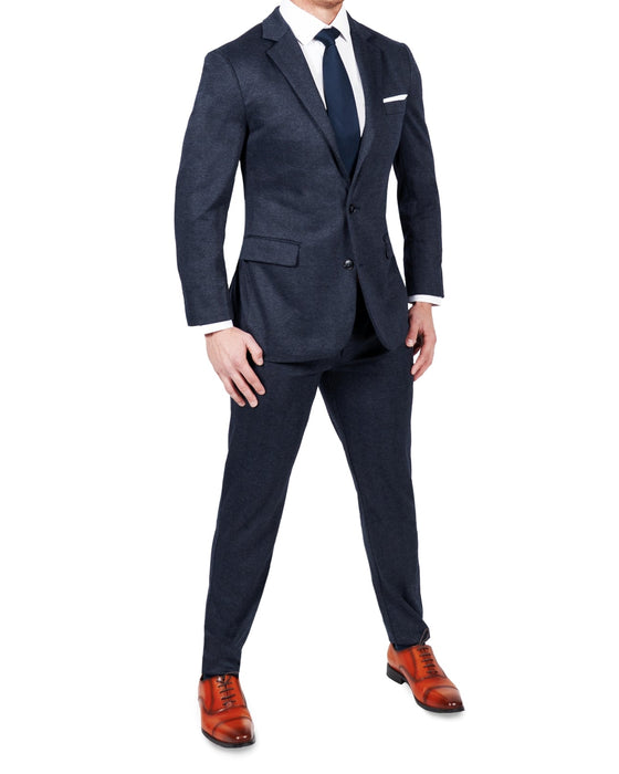 Athletic Fit Stretch Wool Suit Pants - Navy Herringbone