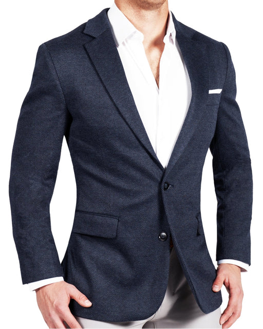 Athletic Fit Stretch Wool Blazer - Navy Herringbone