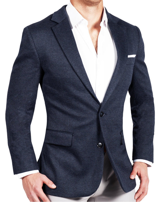 Athletic Fit Stretch Wool Blazer - Navy Herringbone