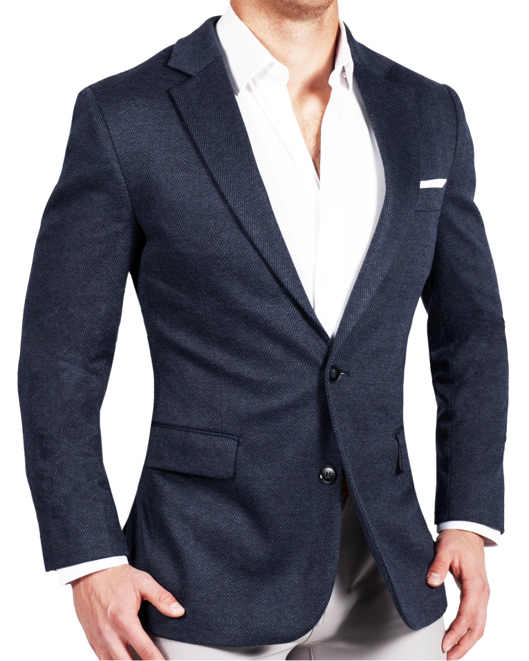 Athletic Fit Stretch Wool Blazer - Navy Herringbone