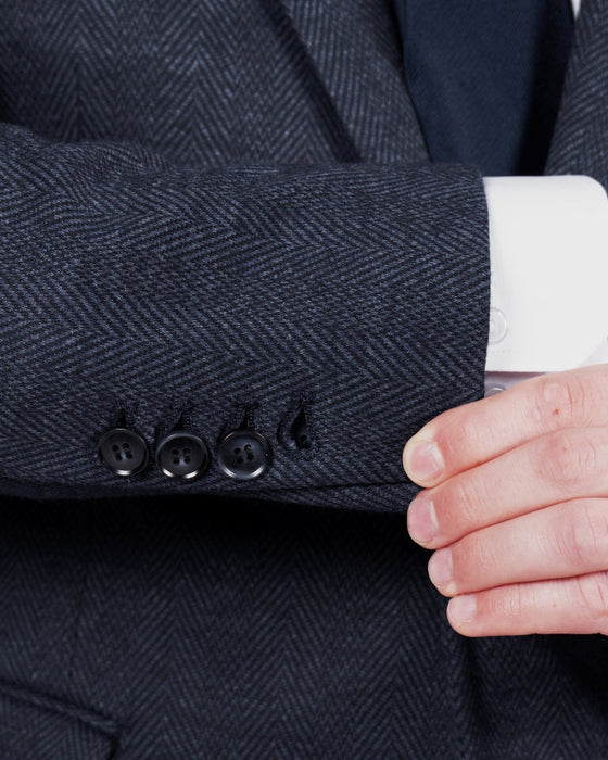 Athletic Fit Stretch Wool Blazer - Navy Herringbone