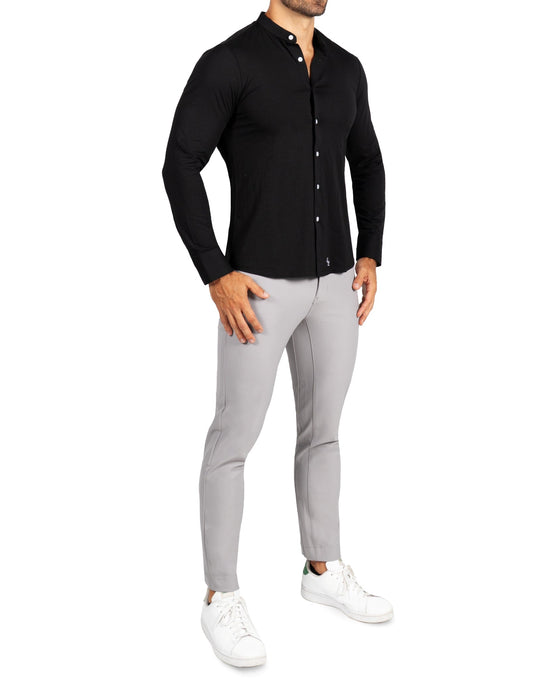 Banded Collar Button Down - Black