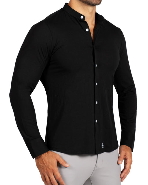 Banded Collar Button Down - Black