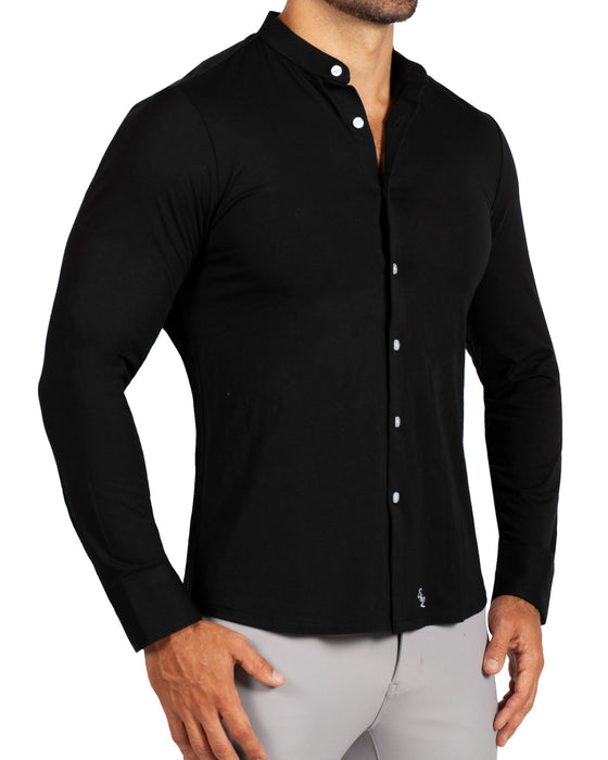 Banded Collar Button Down - Black