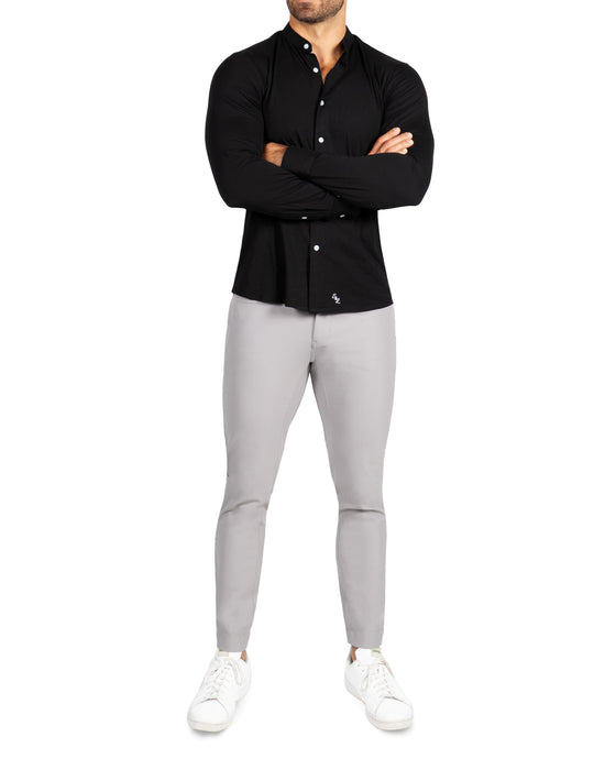 Banded Collar Button Down - Black