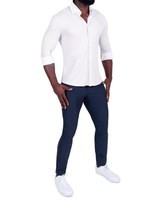 "The Champ" Sport Shirt - Off White Pinstripe