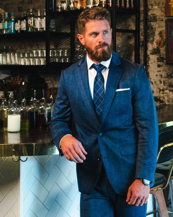 Athletic Fit Stretch Blazer - Storm Blue & Navy Plaid