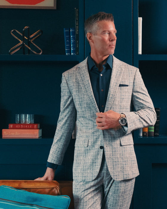 Athletic Fit Stretch Blazer - Grey & Royal Blue Plaid