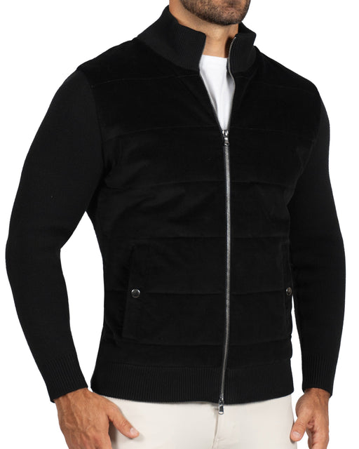 Corduroy Knit Zip Jacket - Black