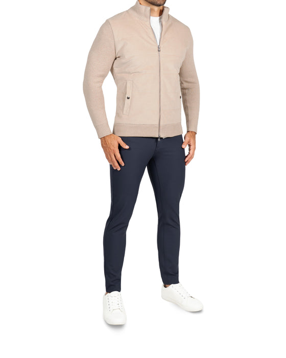 Corduroy Knit Zip Jacket - Tan