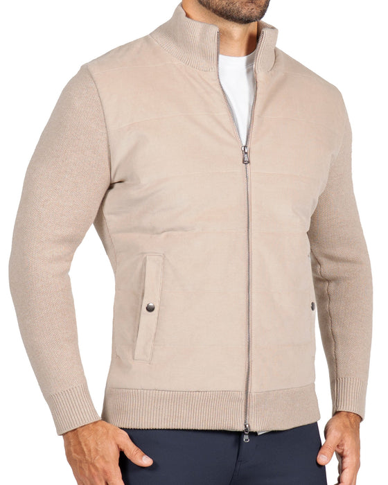 Corduroy Knit Zip Jacket - Tan
