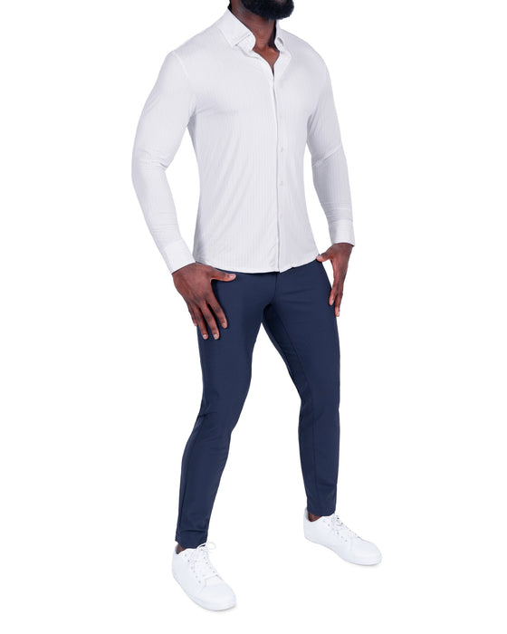 "The Diesel" Sport Shirt - White with Light Lilac Double Stripe