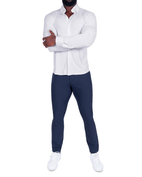 "The Diesel" Sport Shirt - White with Light Lilac Double Stripe