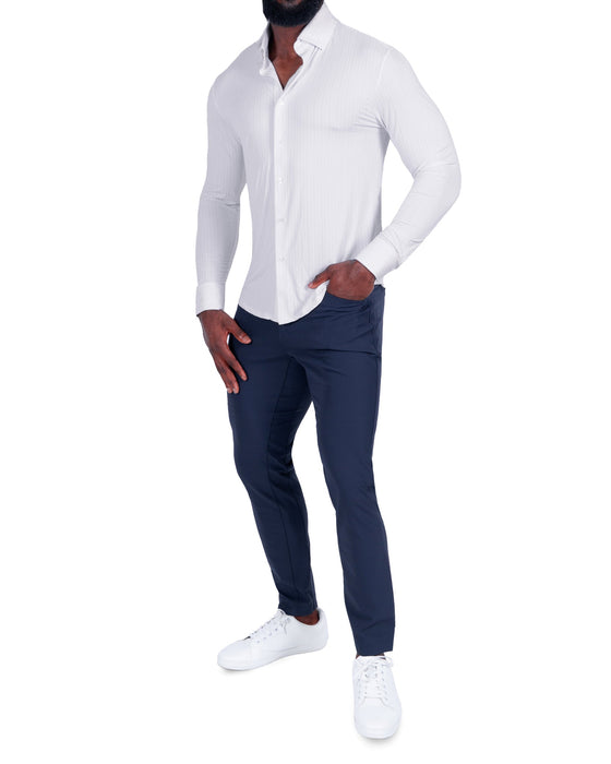 "The Diesel" Sport Shirt - White with Light Lilac Double Stripe