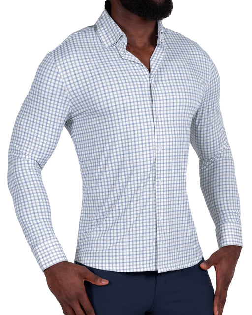 "The Dime" Sport Shirt - White, Grey & Light Blue Windowpane