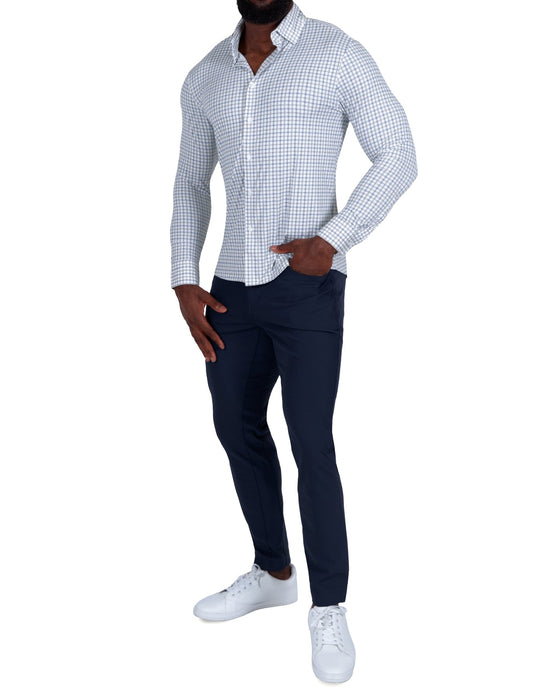 "The Dime" Sport Shirt - White, Grey & Light Blue Windowpane