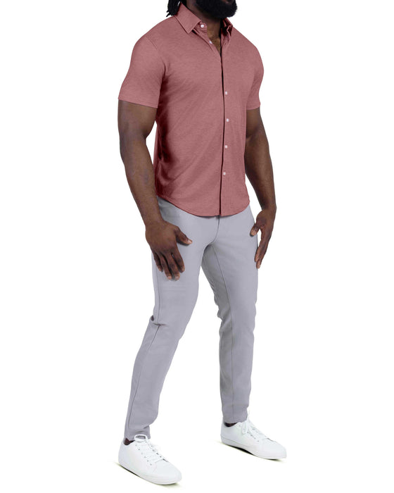 "The Booker" Maroon Pique Short Sleeve Button Down