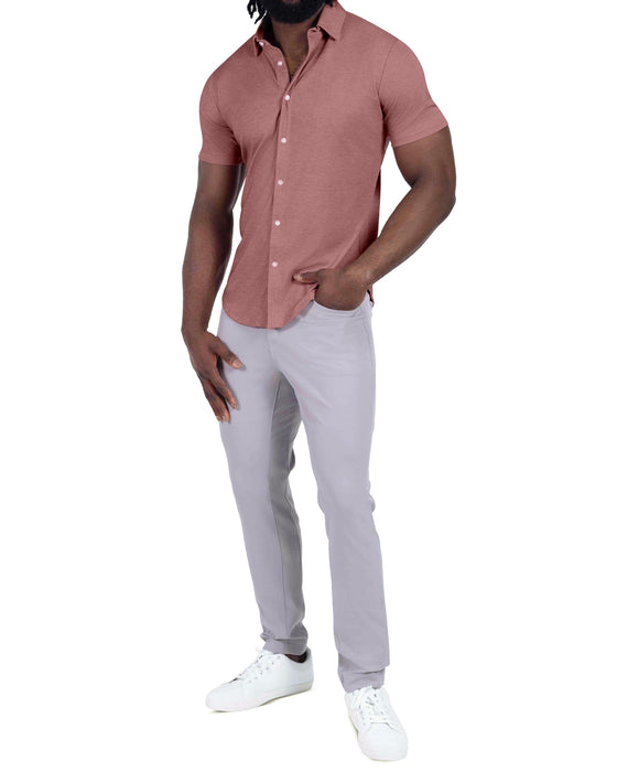 "The Booker" Maroon Pique Short Sleeve Button Down