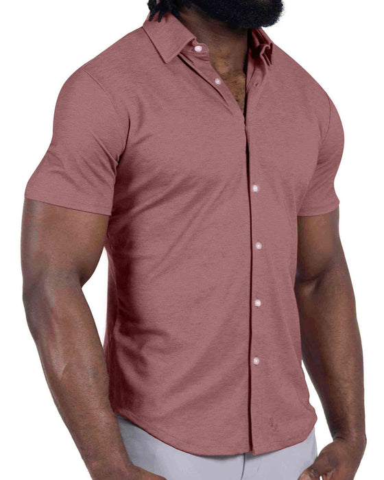 "The Booker" Maroon Pique Short Sleeve Button Down