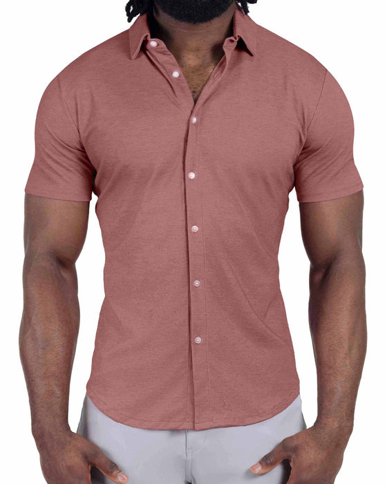 "The Booker" Maroon Pique Short Sleeve Button Down