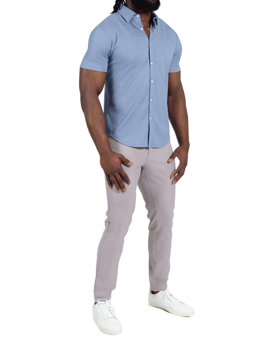 "The Capri" Sky Blue Pique Short Sleeve Button Down
