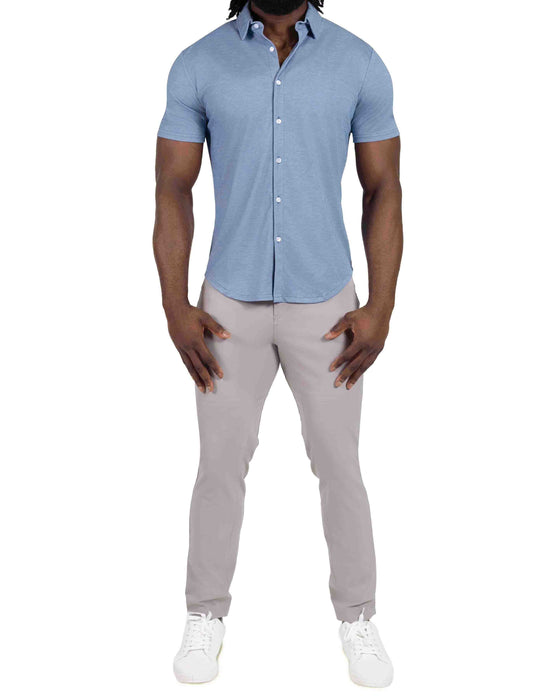 "The Capri" Sky Blue Pique Short Sleeve Button Down