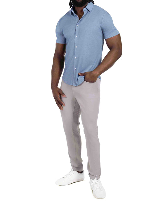 "The Capri" Sky Blue Pique Short Sleeve Button Down