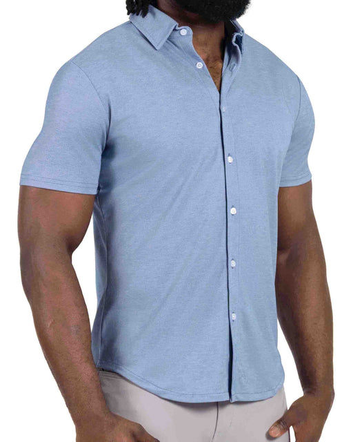 "The Capri" Sky Blue Pique Short Sleeve Button Down