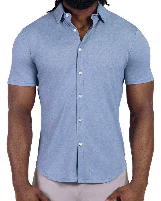 "The Capri" Sky Blue Pique Short Sleeve Button Down