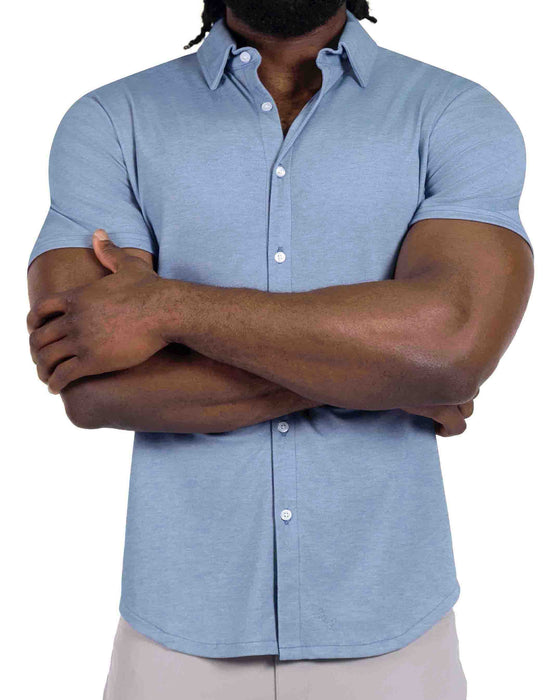 "The Capri" Sky Blue Pique Short Sleeve Button Down