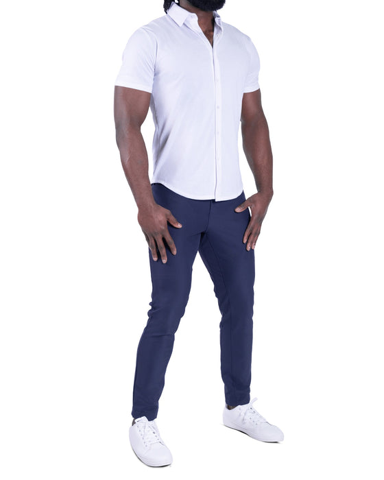 "The Kendric" White Pique Short Sleeve Button Down