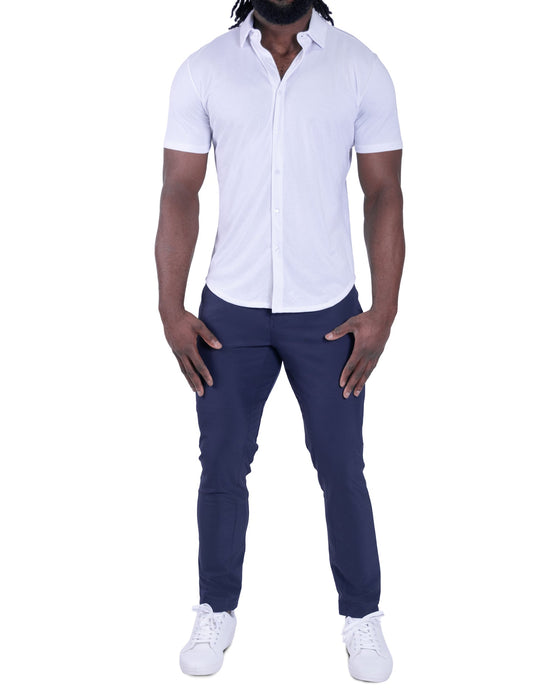 "The Kendric" White Pique Short Sleeve Button Down
