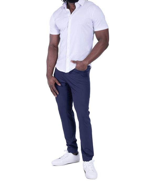 "The Kendric" White Pique Short Sleeve Button Down