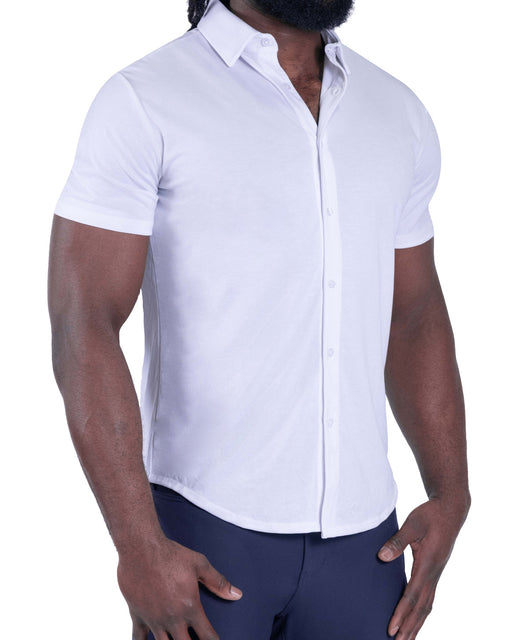 "The Kendric" White Pique Short Sleeve Button Down