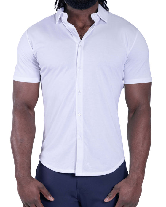 "The Kendric" White Pique Short Sleeve Button Down