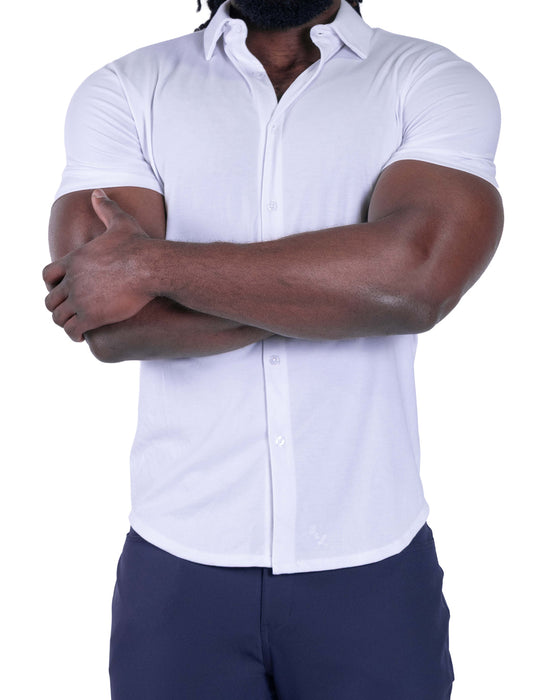 "The Kendric" White Pique Short Sleeve Button Down